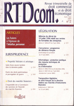 REVUE TRIMESTRIELLE DE DROIT COMMERCIAL ET DE DROIT ECONOMIQUE